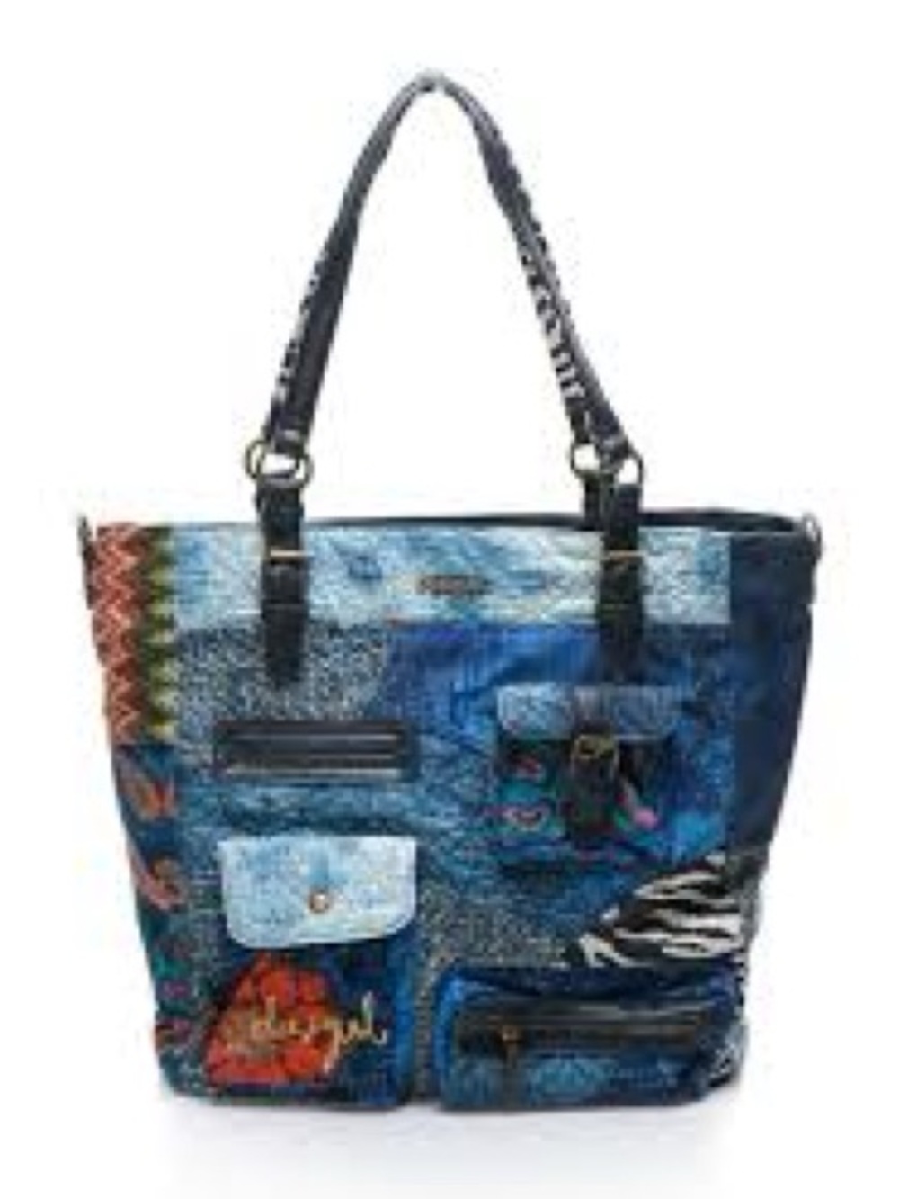 DESIGUAL boho patchwork embroidery satchel bag